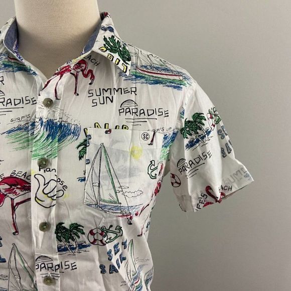 NWT SOVEREIGN CODE White Button Down Beach Dude (M - Picture 3 of 9